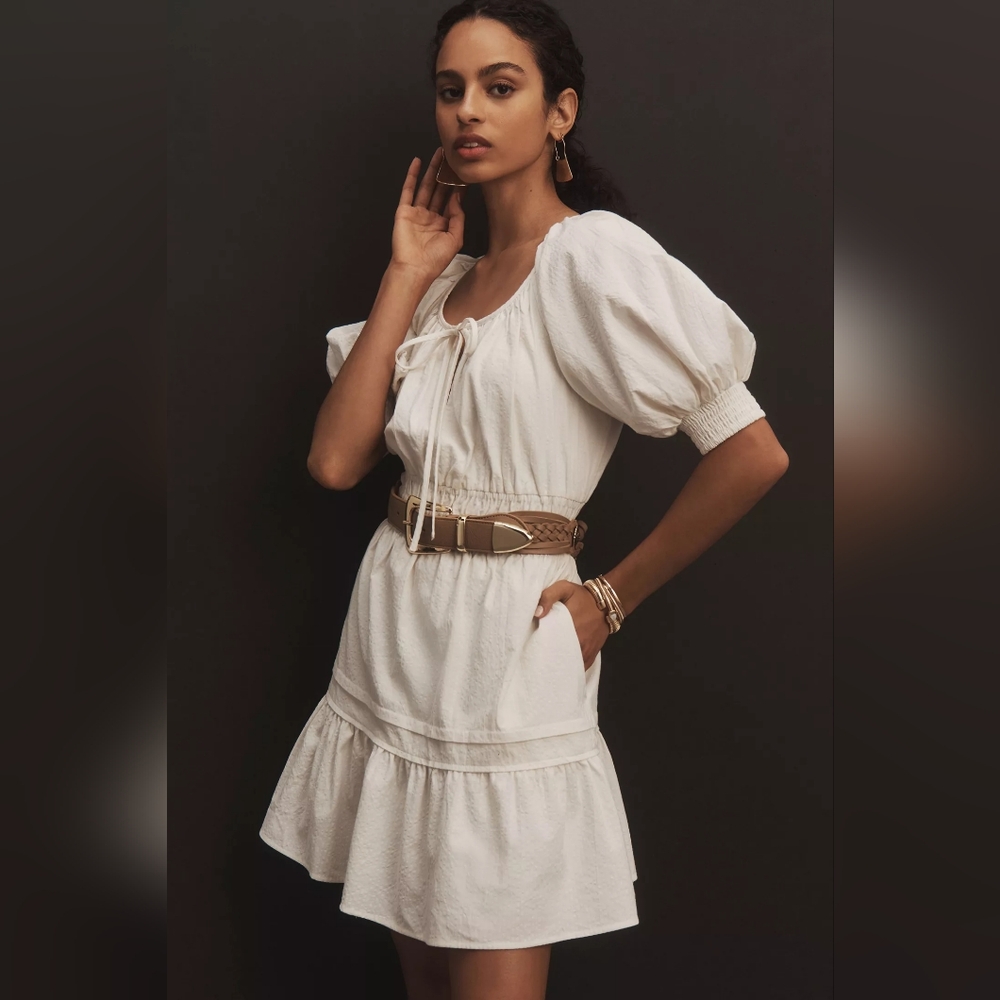 NWT Anthropologie Somerset Puff Sleeve Mini Dress White XS